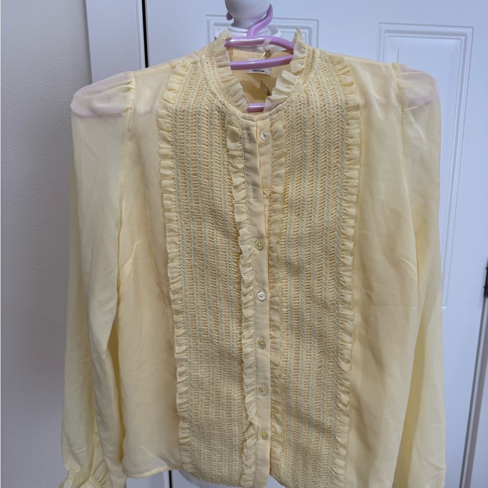 Aritzia fiji Yellow Ruffled Button-Up Blouse